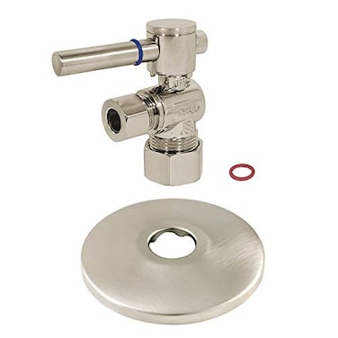 Kingston Brass CC53308DLK 58Inch X 38Inch OD Comp QuarterTurn Angle Stop Valve with Flange Brushed Nickel