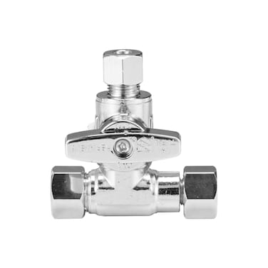 WMAXPFIT ADDATee Stop Valve1 PACK 38 OD x 38 F COMP x 14 OD Compression 14 Turn Shutoff Valve Chromed LF Brass