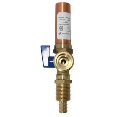 XFITTING Premium Washing Machine Outlet Stop Valve with Hammer Arrestor 12 Inch Pex x 34 Inch MHT Blue Handle Pex B Crimp Version Pack of 1