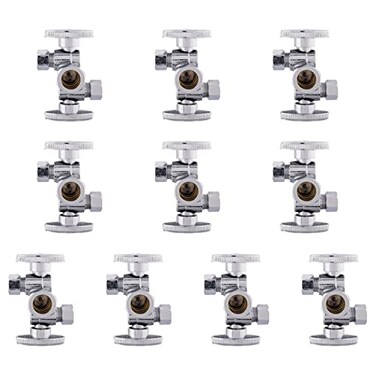 EFIELD Pack of 10 14 Turn Dual Compression Outlet Angle Stop Valve with 2 Shut Off ValvesHandles 12 NOM 58 OD x 38 inch x 38 inch ChromeVALVE13410PCS