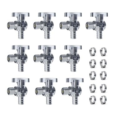 VINTEX Angle Stop Valve 10 Pack 12 Pex x 38 OD Compression Quarter Turn Water Shut Off Valve with 10 Pcs Clamp RingsSolid Brass Pex CPVC