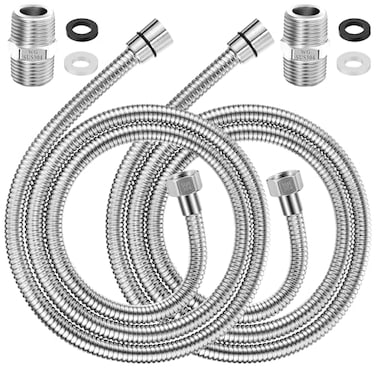 Dreyoo 2 Pack 39 Inch Shower Hose with Shower Extension Connector Extra Long Handheld Head Hose with Brass Insert and Nut 12 to 12 Extender Stainless Steel
