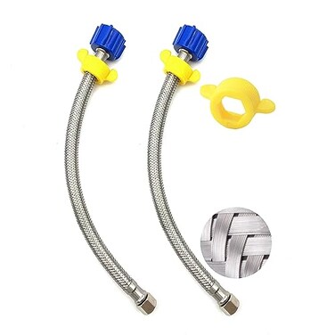 Klabb Flexible Toilet Water Supply Line 12inchStainless Steel Braided Hose With 38 Female Compression Thread x 78 Female Ballcock Thread2pack