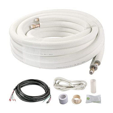 ICOOL 25 Ft Mini Split Line Set 14 12 OD 38 PE Thickened Insulated Coil Copper Pipes for Air Conditioner HVAC Refrigeration and Heating Equipment with Fittings