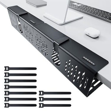 NODOCA No Drill Under Desk Cable Management Tray 14 Wire Management PunchFree Clamp on Metal Cable Tray Wire Organizer Under Desk Under Desk Basket for Office and Home Black2 Packs