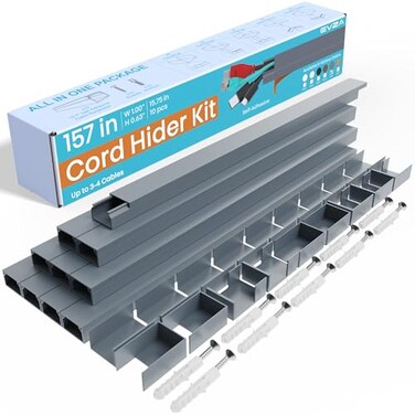EVZA Grey Cable Cover Cord Hider 157in Wire Hider on Wall Mounted Grey Cord Cover Kit for Wall Mounted TV Hide Wires Along Wall Decorative Cable Raceway Electrical Cable Concealer Gray Cable Channel
