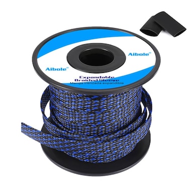 Aibole 100Ft12inch PET Expandable Braided Wire SleevingWire Loom Cable Sleeve for TVComputerHome TheaterAutomotiveHome IndustrialElectrical WiresChemicalProtect Cat from Chewing CordsBlackBlue
