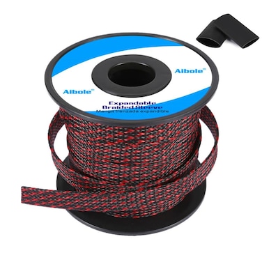 Aibole 100Ft18inch PET Expandable Braided Wire SleevingWire Loom Cable Sleeve for TVComputerHome TheaterAutomotiveHome IndustrialElectrical WiresChemicalProtect Cat from Chewing CordsBlackRed