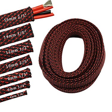 CBAZY 30ft PET Expandable Sleeving Wire Cable Sleeve 13 RedBlack