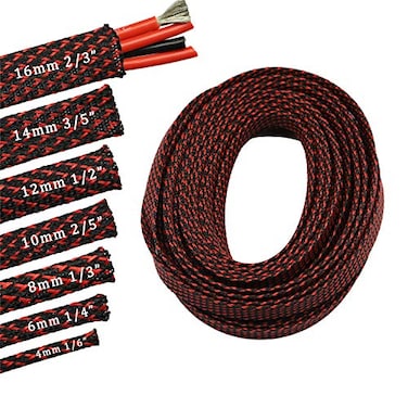 CBAZY 30ft PET Expandable Sleeving Wire Cable Sleeve 16 RedBlack