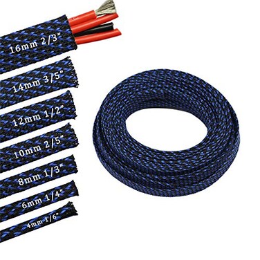 CBAZY 30ft PET Expandable Sleeving Wire Cable Sleeve 25 BlueBlack