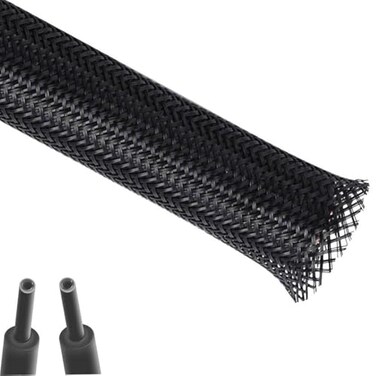 Aibole 25ft14 inch PET Expandable Braided Cable Sleeve Wire Loom Wire Sleeving for Home Device Cable Automotive Wire and Engine BayBlack