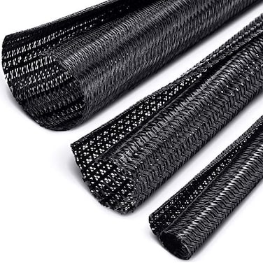 Boao 3 Pieces Cord Protector Wire Loom Black Tubing Cable Sleeve Split Sleeving for USB Charger Cord Cover Audio Video Cable Each Size 10 ft 34 Inch 12 Inch 14 Inch