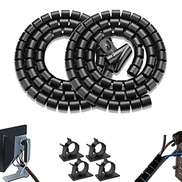 Fanoshon PC Cable Management Sleeve Tube Desk Cord Organizer 2 PCS Black 78 inch 5 ft Cover Wrap Easy to Install Messy Wire Solution for TV Office Computer Pet Chew and Bite Proof Cable Protector