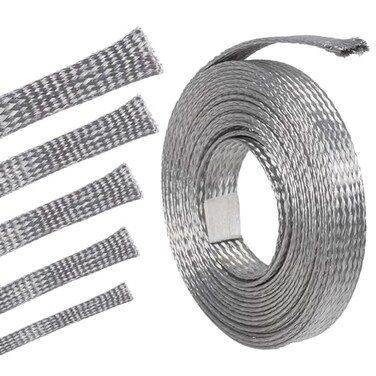 BuyUneed Tinned Copper Braid Metal Cable Shielding Sleeve Ground Straps Interference Wire Sheathing Flat Mesh 516 in Wide020 in Dia28ft