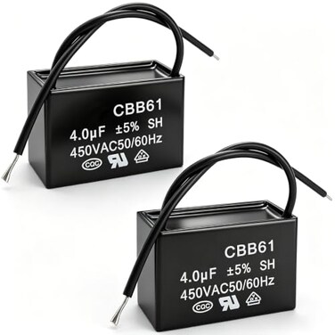 Twidec 2Pcs 450V AC 5060Hz Run Capacitor 2Wire Metallized Polypropylene Film Capacitors for Ceiling Fan Motor Start Run 4uf CBB614