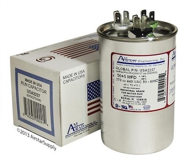 AMRAD 50 5 ufMfd Round Dual Universal Capacitor AmRad USA2237 Used for 370 or 440 VAC Made in the USA