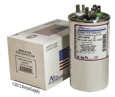 AMRAD 40 3 ufMfd Round Dual Universal Capacitor Replacement Amrad USA2274 Replacement Used for 370 or 440 VAC Made in the USA