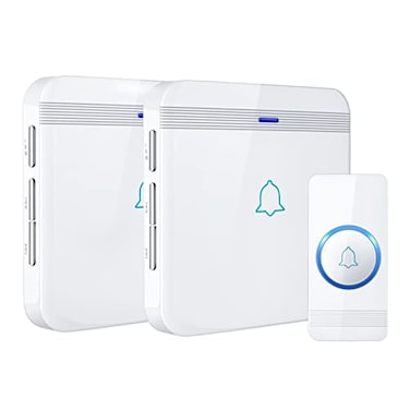AVANTEK Wireless Doorbell Waterproof Door Bell Chime Operating at over 1300 Feet Classroom Doorbell with 52 Melodies CD Quality Sound and LED Flash 1 Button 2 Plugin Receivers D3W