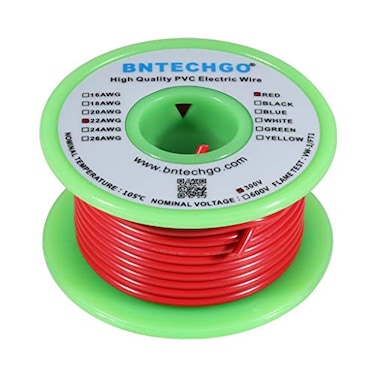 BNTECHGO 22 Gauge PVC 1007 Solid Electric Wire Red 25 ft 22 AWG 1007 Hook Up Tinned Copper Wire