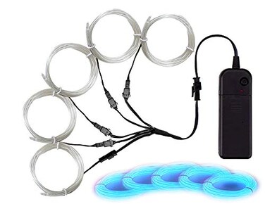 MaxLax Ice Blue EL Wire Noise Reduction Neon Lights Wire 5 in 1 Meter Electroluminescent Wire for Halloween Christmas Party DIY Decoration