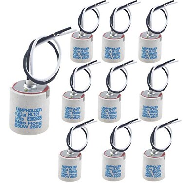 REXTiN Rextin 10pcs Ceramic Standard Medimun Screw Base Socket E26 E27 Bulb Holders With Wire for Hot Halogen Bulb E26 B 10pcs