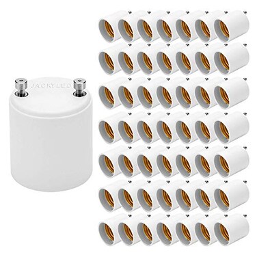 JACKYLED GU24 to E26 E27 Adapter 50Pack Heat Resistant Up to 392 Fire Resistant Converts GU24 BiPin Based Fixture to E26 E27 Standard Screwin Socket White