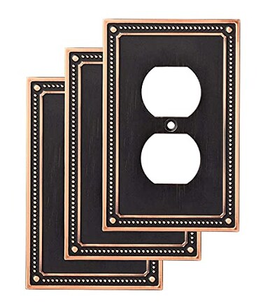 Franklin Brass Classic Beaded 3Pack Outlet Covers Bronze wCopper Highlights 1Gang Wall Plate Single Duplex Switch Plates Electrical Guard W35059VVBCC