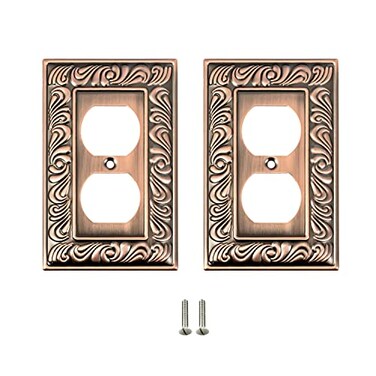 SLEEKLIGHTING SleekLighting Wall plates Decorative Tumbled Antique Copper Electric Outlet and Switch Covers Style 1 Gang Duplex 2 Pack
