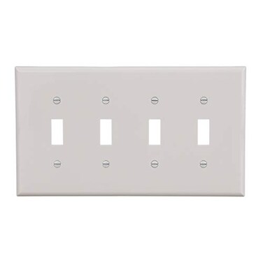 Eaton PJS4W Polycarbonate 4Gang Screwless Toggle Switch Mid Size Wall Plate White
