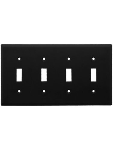 Leviton 4Gang Toggle Device Switch Wallplate Standard Size Thermoplastic Nylon 80712E Black