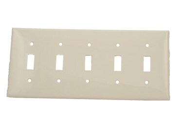 Leviton 5Gang Toggle Device Switch Wallplate Standard Size Thermoplastic Nylon Device Mount 80723W White