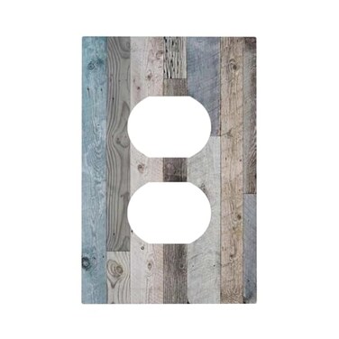 JIEXUTE 1 Gang Duplex Receptacle Outlet Cover Retro Rustic Vintage Barn Western Blue Grey Wood Plank Country Old Garage Style Electrical Wall Plate One Gang Dual Device Light Switch Faceplate Socket C