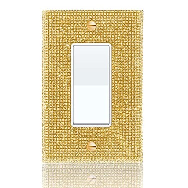Abamabby 1 Pcs Bling Light Switch Cover Gold Rhinestone Switch Plate Glitter Finish