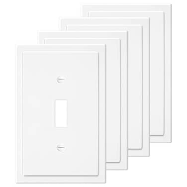 MLLIZH 1Gang Modern Edge Decorative Wall Plate Cover Switch Outlet Single Toggle Electrical Faceplate for Light Switches Smart Switch GFCI Dimmers Receptacle USB Outlet 4 Pack Single Toggle