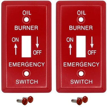 Airmont Products 2 PACK Emergency Oil Shutoff Toggle Switch Wall Plate 1Gang Utility Size Heavy Duty Red Painted Metal With White SilkScreened Lettering Very Noticeable Code Compliant Light Switch Cov