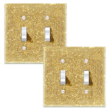 Abamabby 2 Pcs Bling Gold Rhinestone Switch Cover Glitter Light Switch Plate
