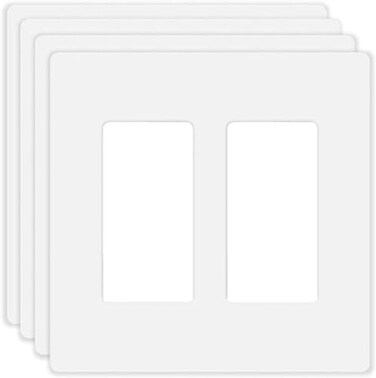 COAPIN258 2Gang Screwless Decorator Wall Plate Cover Double Switch Outlet Electrical Faceplate for Light Switch Smart Switch Receptacle Dimmers USB Outlet GFCI Child Safe Cover Plate White 4Pack