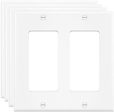 COAPIN258 2Gang Switch Outlet Wall Plate Cover Double Decorator Electrical Faceplate for Light Switch Receptacle Dimmers USB Outlet GFCI White 4Pack