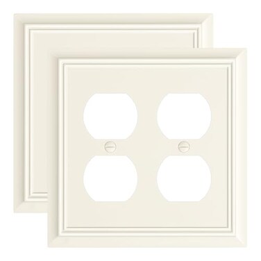 treewell 2Pack Double Duplex Outlet Cover Light Almond Decorative Switch Plates and Outlet Covers for Electrical Outlets Durable Natural Bamboo Fiber Wall Plates 2 Gang Receptacle Cover