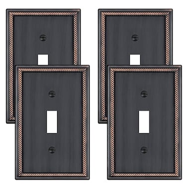 Dyekou 4 Pack Oil Rubbed Bronze Light Switch Cover Decorative Wall Plate for Single Toggle Light Solid Zinc Alloy Switch Plates and Outlet Covers 1Gang Wall Plates