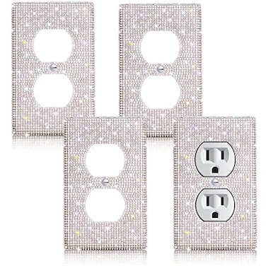 Yookeer 4 Pcs Shiny Rhinestones Wall Plate Light Switch Cover Outlet Covers Wall Plate Cover Light Switch Decorative Bling for Home OrnamentsSilver