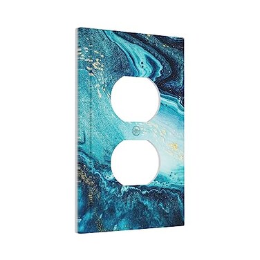 Wpshijia Abstract Blue Marble Fake Stone Texture Liquid Paint Gold 1 Gang Outlet Plate Covers Decorative Single Duplex Light Switch Cover Electrical Wall Plate Receptacle Switchplate Decorate Plug Cov