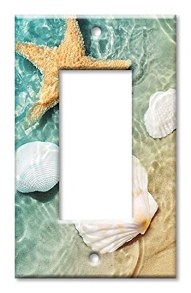 Art Plates OVERSIZED Switch Plate OVER SIZE Wall Plate Single Gang Rocker Rocker GFCI Switch Plate Cover Sea Shells and Star Fish in Ocean Beach Tide Pool Made in USA