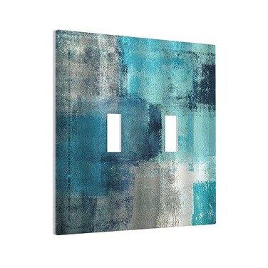 Xuejiaku Art Turquoise Blue and Grey Painting 2 Gang Double Toggle Wall Plates Light Switch Cover Decorative Modern Abstract Electrical Switchplate Faceplate Turquoise Green for Bedroom Bathroom Decto