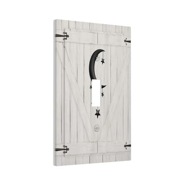 DJTRRF Barn Boor Moon Star 1 Gang Light Switch Cover Retro Wood Decorative Wall Plate Single Toggle Plank Electrical Switchplate Faceplate for Home Decor