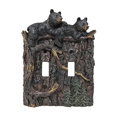 AMAJY Bear Climbing on Tree Branch Double Toggle Switch Cover Decorative Resin Wall Plate for Rustic Cabin and Lodge Dcor Fits TwoGang Light Switches