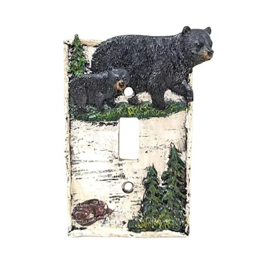 BestGiftEver Black Bear Birch Tree Single Toggle Switch Cover Rustic Nature Cabin Lodge Decor Woodland Wildlife Decorative Wall Plate