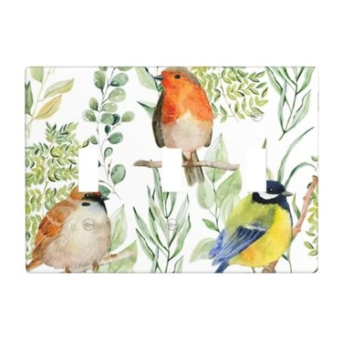 OHZOLLAN Bird Floral Triple Toggle Light Switch Plates And Outlet Covers Decorative Electrical Wall Plate 3 Gang Receptacle Switchplate Decorate Plug Cover For Bathroom Bedroom Kitchen Home Decor