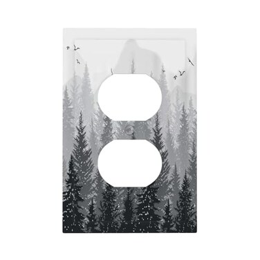 Yamxbfa Black and White Misty Forest Pine Tree Foggy Mountain Woodland Nature 1 Gang Duplex Outlet Covers Decorative Light Switch Cover Single Receptacle Wall Plate Electrical Device Switchplate Facep